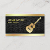 ブラックダマスク金ゴールドギターミュージック先生ギタリスト 名刺 (正面)