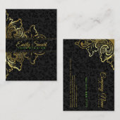 ブラックダマスク金ゴールドフローラオーナメント 名刺 (正面/裏面)