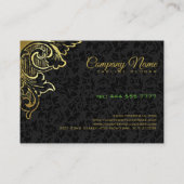 ブラックダマスク金ゴールドフローラオーナメント 名刺 (裏面)