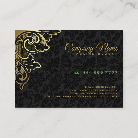 ブラックダマスク金ゴールドフローラオーナメント 名刺 (裏面)