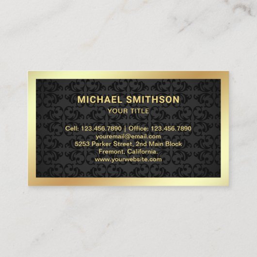 ブラックダマスク金ゴールドラグジュアリーヨットチャーター 名刺 (裏面)