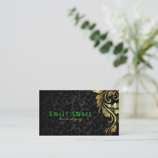 ブラックダマスク金ゴールドレース 名刺 (スタンド正面)