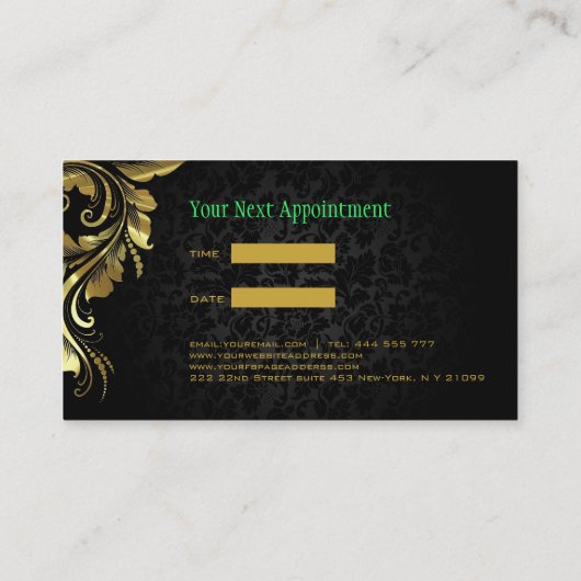 ブラックダマスク金ゴールドレース 名刺 (裏面)