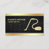 ブラックダマスク金ゴールド掃除機清掃サービス 名刺 (正面)