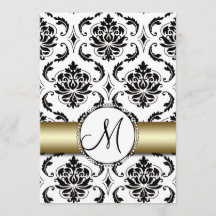 ブラックダマスク金ゴールド結婚式招待状