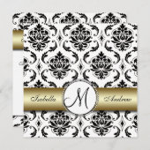 ブラックダマスク金ゴールド結婚式招待状 招待状 (正面/裏面)