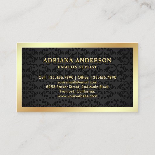 ブラックダマスク金ゴールド衣服掛けファッションスタイリスト 名刺 (裏面)