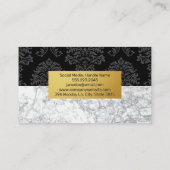 ブラックダマスク金属パターン |白大理石 名刺 (裏面)
