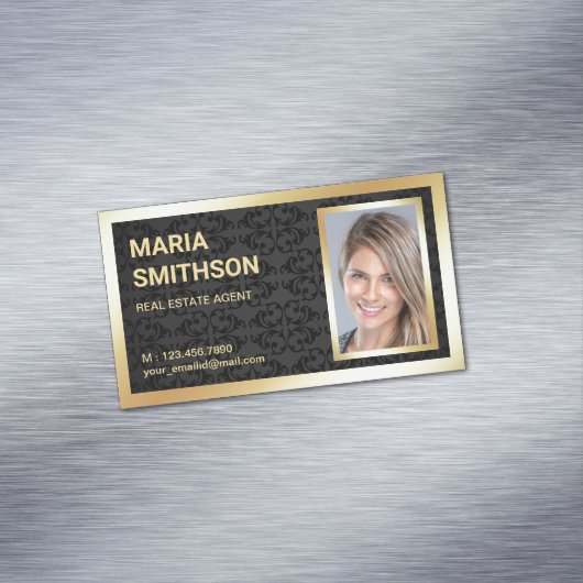 ブラックダマスク金箔エステート実在不動産仲介業者写真 マグネット名刺 (インサイチュ)