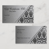 ブラックダマスク銀灰色ギフト証明書 割引カード (正面/裏面)