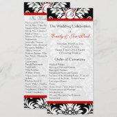 ブラックダマスク9x4レッドトリム結婚式 プログラム (正面/裏面)