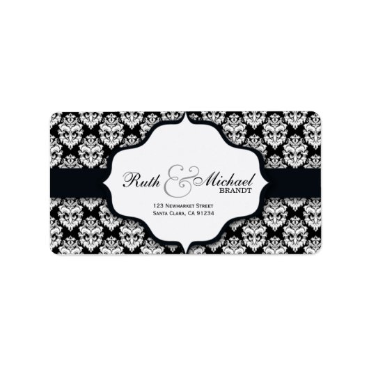 ブラックダマスク – ウェディングラベル ラベル (正面)