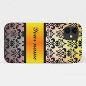 ブラックダマスク&オレンジ金ゴールドリボン Case-Mate iPhoneケース (裏面(横))