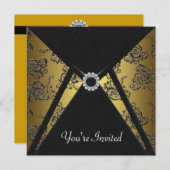 ブラックダマスク ゴールド  オールオケージョン パーティー 招待状 (正面/裏面)