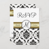 ブラックダマスク ゴールド 結婚式 RSVP (正面/裏面)