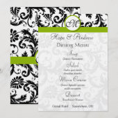 ブラックダマスク スワール アップルグリーン ウェディング メニュー (正面/裏面)