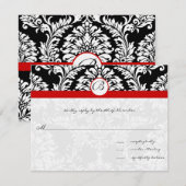 ブラックダマスク スワール レッド トリム ウェディング 招待状 (正面/裏面)
