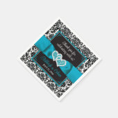 ブラックダマスク、ターコイズラブハート結婚ズ スタンダードカクテルナプキン (角)