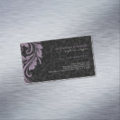 ブラックダマスク&パープルフローラオーナメント マグネット名刺 (インサイチュ)