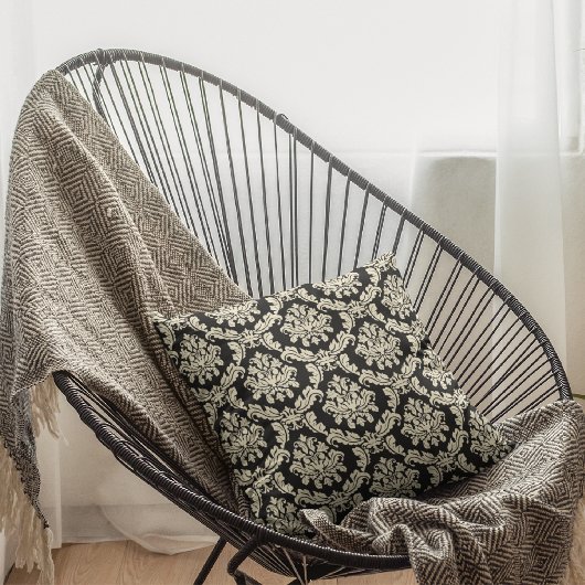 ブラックダマスク/フローラ装飾装飾用クッション クッション