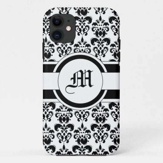ブラックダマスク&モノグラム Case-Mate iPhoneケース (裏面)