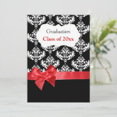 ブラックダマスク&レッドリボン卒業招待状 招待状 (スタンド正面)