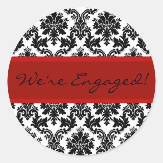 ブラックダマスク&レッド封筒用シールフェイスステッカー ラウンドシール (正面)