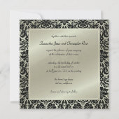 ブラックダマスク/偽銀の結婚式の招待状 招待状 (裏面)