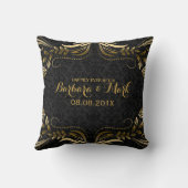 ブラックダマスク&金ゴールドフローラレース クッション (裏面)