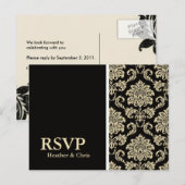 ブラックダマスクRSVPポストカード インビテーションポストカード (正面/裏面)