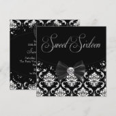 ブラックダマスクSweet sixteen誕生日パーティインビタティ 招待状 (正面/裏面)