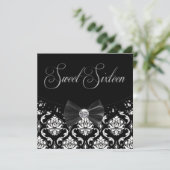 ブラックダマスクSweet sixteen誕生日パーティインビタティ 招待状 (スタンド正面)