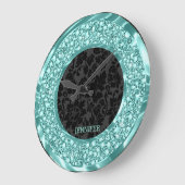 ブラックダマスグきらめくリーンダイアモンドグリッター ラージ壁時計 (傾斜)