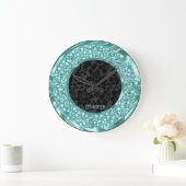 ブラックダマスグきらめくリーンダイアモンドグリッター ラージ壁時計 (ホーム)
