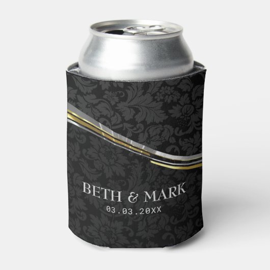 ブラックダマスシルバー&金ゴールドアクセント 缶クーラー (缶正面)