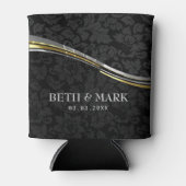 ブラックダマスシルバー&金ゴールドアクセント 缶クーラー (正面)