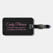 ブラックダマスパターンピンクタイポグラフィ ラゲッジタグ (裏面横)