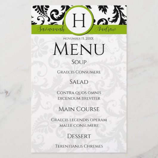 ブラックダマック渦巻き旋回モノグラムアップルグリーンメニュー (正面)