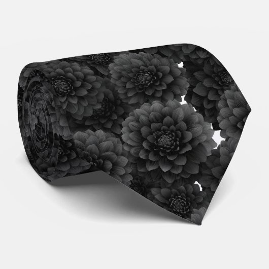 ブラックダリアの花柄 ネクタイ (ロール)