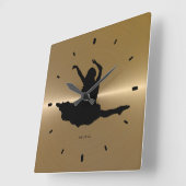 ブラックダンサーシルエット金ゴールドステンレス鋼 スクエア壁時計 (傾斜)