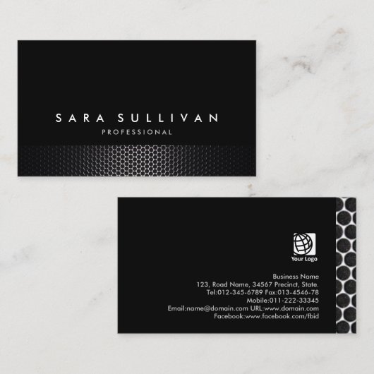 ブラックダークはっきりしたメタルネッティングのテクスチャビジネスカード 名刺 (正面/裏面)