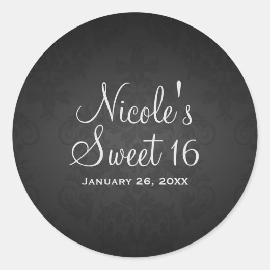 ブラックダークダマスク結婚式の誕生日パーティーのお願い ラウンドシール (正面)
