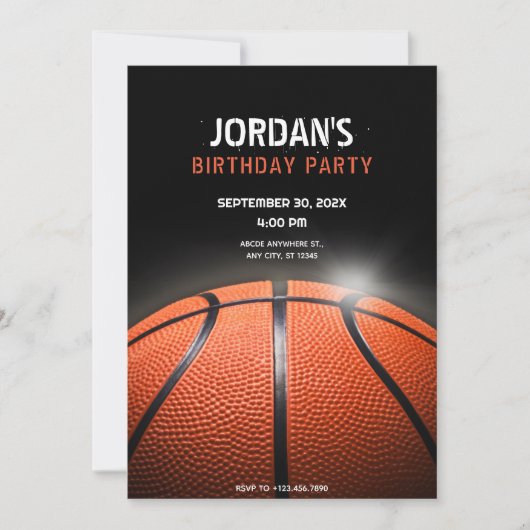 ブラックダークバスケットボールの誕生日 招待状 (正面)