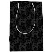 ブラックダークファンシーシックバラパターン ミディアムペーパーバッグ (正面)