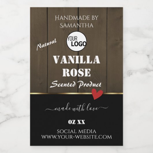 ブラックダークブラウン木目の製品ラベルのロゴ フードラベル (シングルラベル)