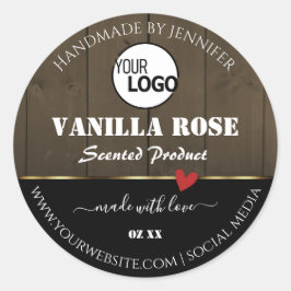 ブラックダークブラウン木目の製品ラベルのロゴ ラウンドシール