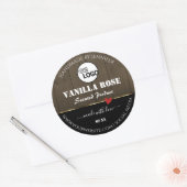 ブラックダークブラウン木目の製品ラベルのロゴ ラウンドシール (封筒)