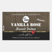 ブラックダークブラウン木目の製品ラベルのロゴ 長方形シール (正面)