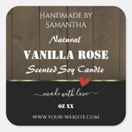 ブラックダークブラウン木目製品ラベルハート スクエアシール