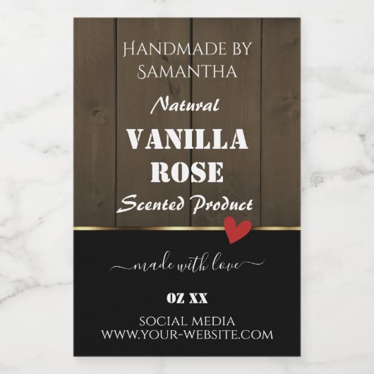 ブラックダークブラウン木目製品ラベルハート フードラベル (シングルラベル)